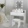 Schminktisch Frisiertisch 80x40x140 cm in Weiß mit LED-Beleuchtung, Spiegel, 2 Schubladen & Hocker ML-Design