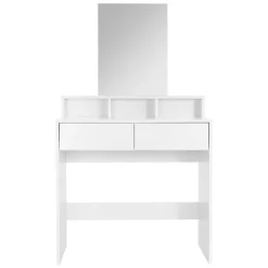 Schminktisch Frisiertisch 80x40x140 cm in Weiß mit Spiegel, 2 Schubladen, 3 Ablagen & Hocker ML-Design