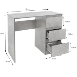 Schreibtisch mit drei Schubladen 90x76x50 cm Grau aus Holz ML-Design