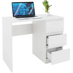 Schreibtisch mit drei Schubladen 90x76x50 cm Weiß aus Holz ML-Design