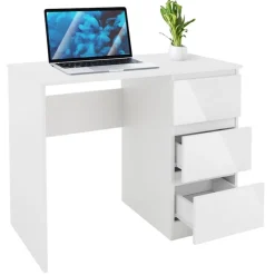Schreibtisch mit drei Schubladen 90x76x50 cm Weiß aus Pressspan ML-Design