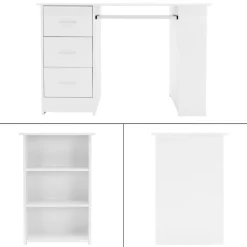 Schreibtisch mit drei Schubladen drei Regale und Tastaturauszug 110x49x75 cm Weiß aus Holz ML-Design