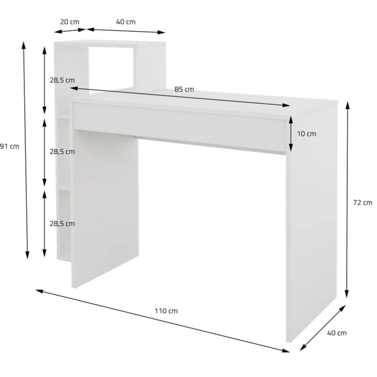 Schreibtisch mit Regal 110x72x40 cm Weiß ML-Design