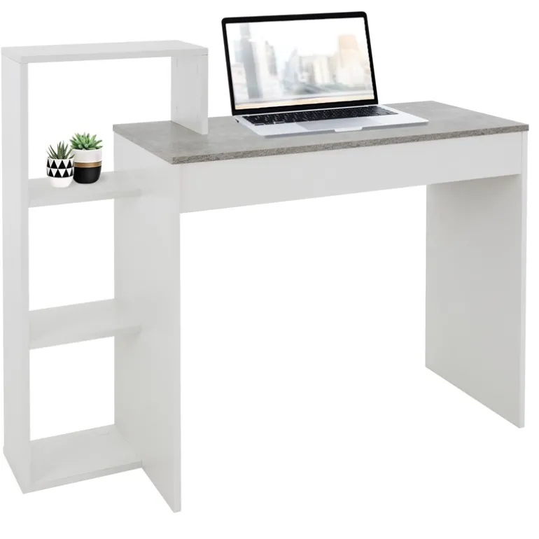 Schreibtisch mit Regal 110x72x40 cm Weiß/Beton-Optik aus Holz ML-Design
