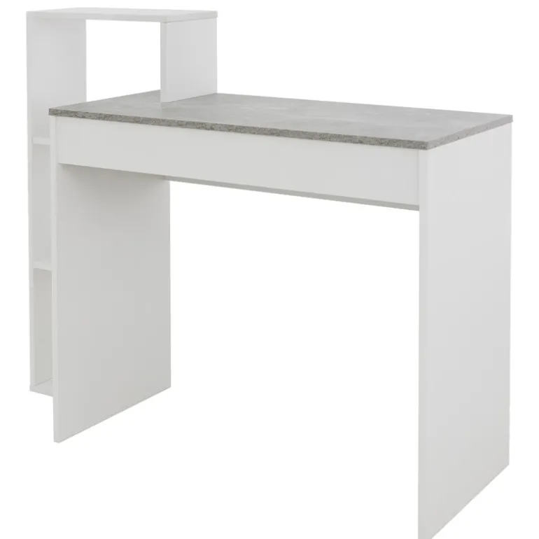 Schreibtisch mit Regal 110x72x40 cm Weiß/Beton-Optik aus Holz ML-Design