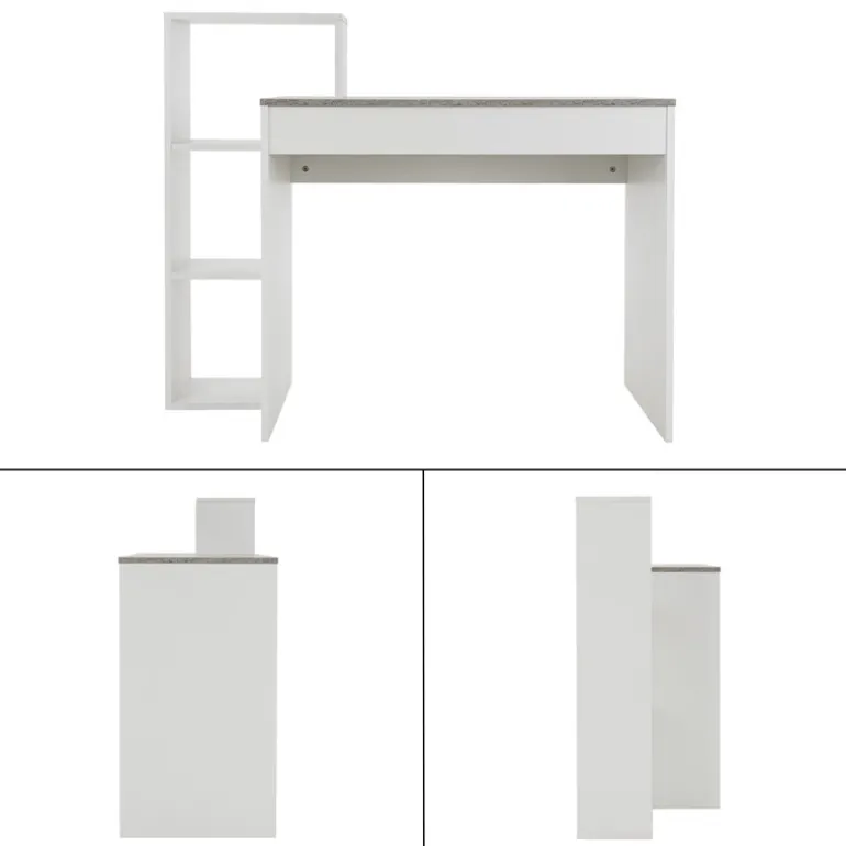 Schreibtisch mit Regal 110x72x40 cm Weiß/Beton-Optik aus Holz ML-Design