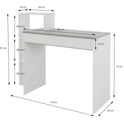 Schreibtisch mit Regal 110x72x40 cm Weiß/Beton-Optik aus Holz ML-Design