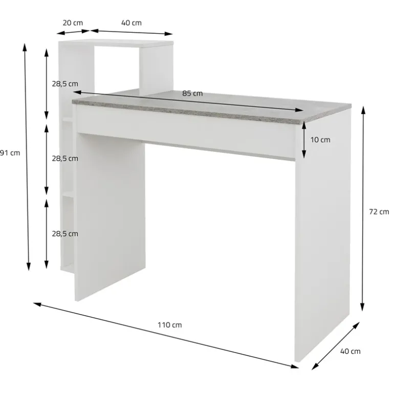 Schreibtisch mit Regal 110x72x40 cm Weiß/Beton-Optik aus Holz ML-Design