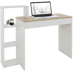 Schreibtisch mit Regal 110x72x40 cm Weiß/Sonoma-Eiche aus Holz ML-Design