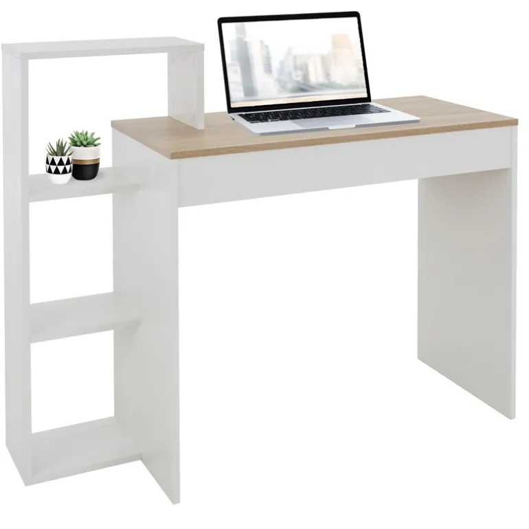 Schreibtisch mit Regal 110x72x40 cm Weiß/Sonoma-Eiche aus Holz ML-Design