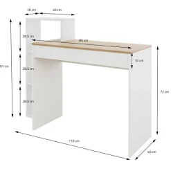 Schreibtisch mit Regal 110x72x40 cm Weiß/Sonoma-Eiche aus Holz ML-Design