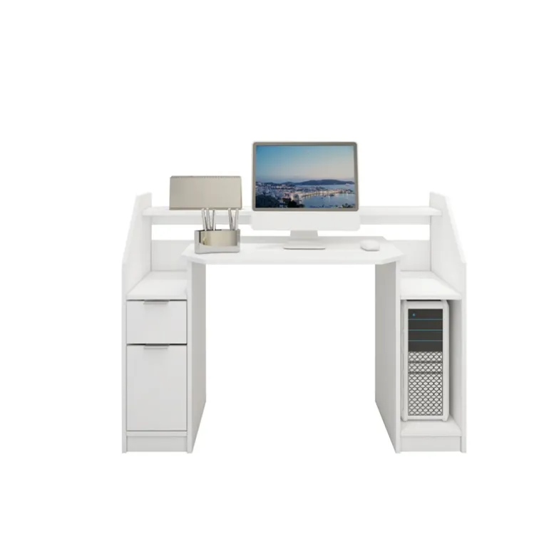 Schreibtisch mit Schublade 123x90 cm Weiß aus MDF ML-Design