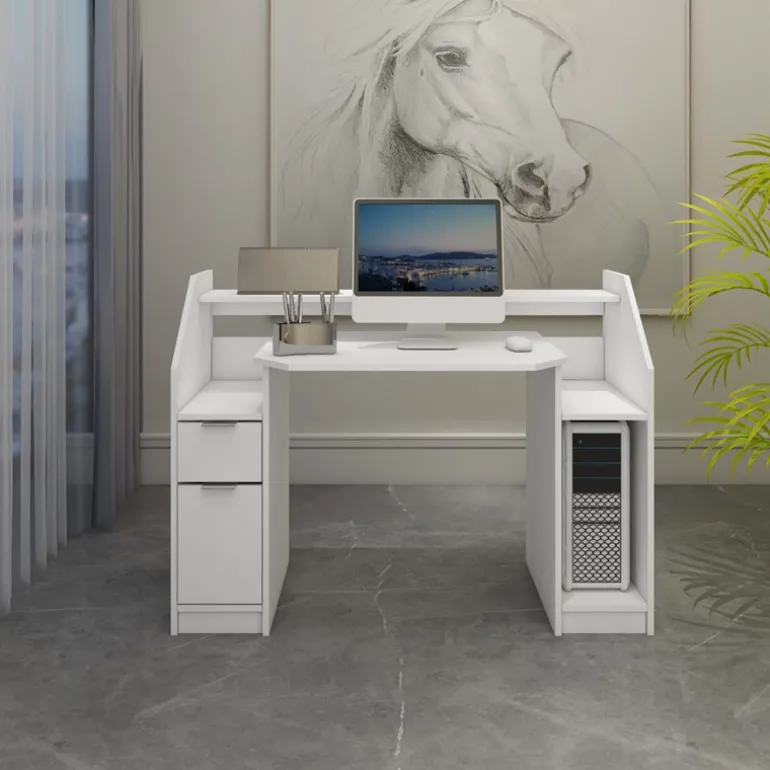 Schreibtisch mit Schublade 123x90 cm Weiß aus MDF ML-Design