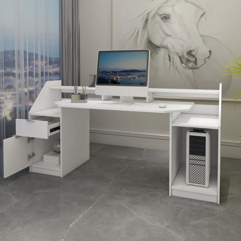 Schreibtisch mit Schublade 180x90 cm Weiß aus MDF ML-Design