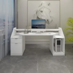 Schreibtisch mit Schublade 180x90 cm Weiß aus MDF ML-Design
