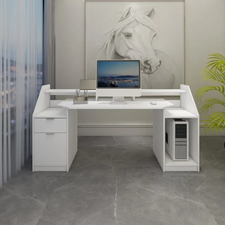 Schreibtisch mit Schublade 180x90 cm Weiß aus MDF ML-Design
