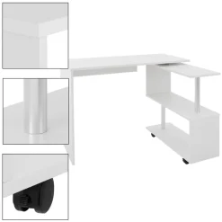 Schreibtisch mit vier Rädern 150x88x75 cm Weiß aus MDF ML-Design