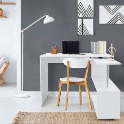 Schreibtisch mit vier Rädern 150x88x75 cm Weiß aus MDF ML-Design