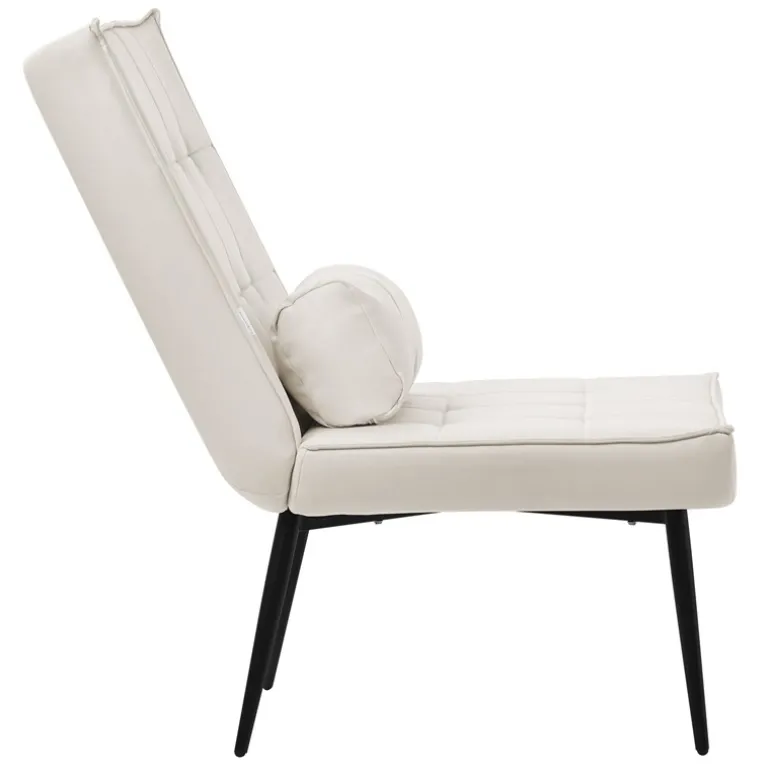 Sessel Mid Century aus Kunstleder Modern Creme Polstersessel mit Lendenkissen Relaxsessel ML-Design