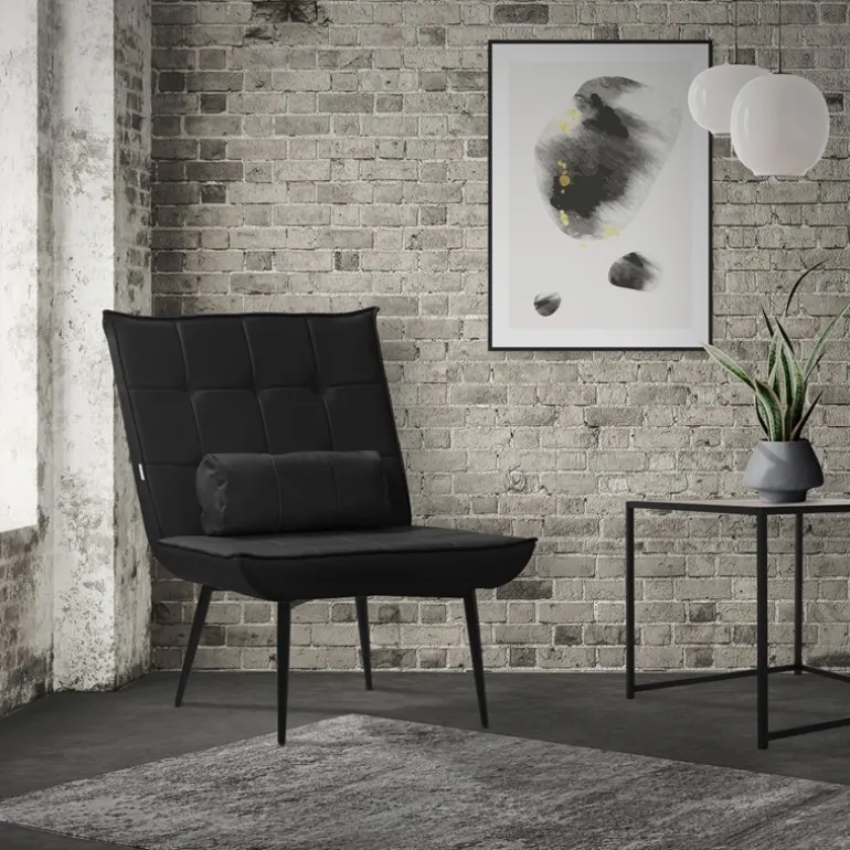 Sessel Mid Century aus Kunstleder Modern Schwarz Polstersessel mit Lendenkissen Relaxsessel ML-Design