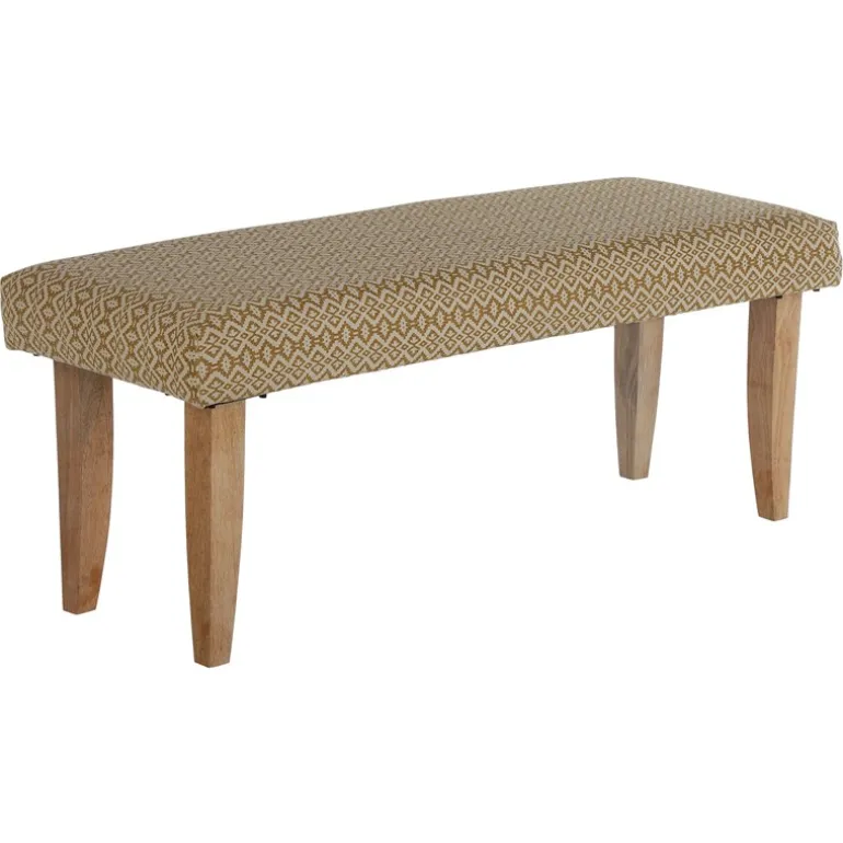 Sitzbank 120x48x40 cm Weiß/Gold Stoffbezug mit Holzbeine WOMO-Design