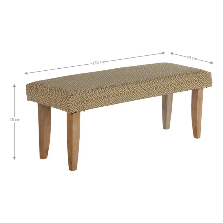 Sitzbank 120x48x40 cm Weiß/Gold Stoffbezug mit Holzbeine WOMO-Design