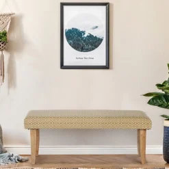 Sitzbank 120x48x40 cm Weiß/Gold Stoffbezug mit Holzbeine WOMO-Design