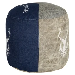 Sitzhocker rund Ø 35x43 cm Blau aus Segeltuch/Jeans mit Baumwolle Füllung  WOMO-Design