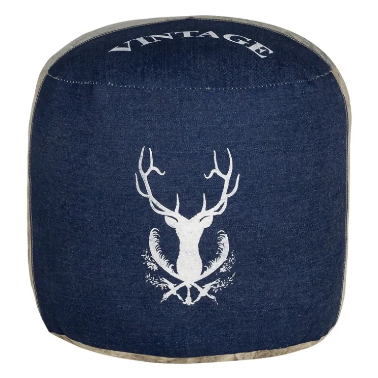 Sitzhocker rund Ø 35x43 cm Blau aus Segeltuch/Jeans mit Baumwolle Füllung WOMO-Design