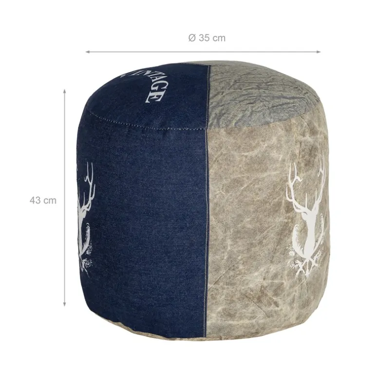 Sitzhocker rund Ø 35x43 cm Blau aus Segeltuch/Jeans mit Baumwolle Füllung WOMO-Design