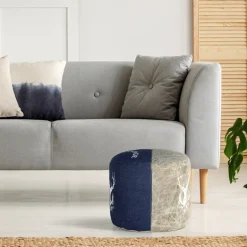 Sitzhocker rund Ø 35x43 cm Blau aus Segeltuch/Jeans mit Baumwolle Füllung WOMO-Design