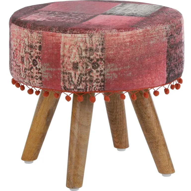 Sitzhocker 38x36 cm Rot aus Stoffbezug mit Holzbeine WOMO-Design