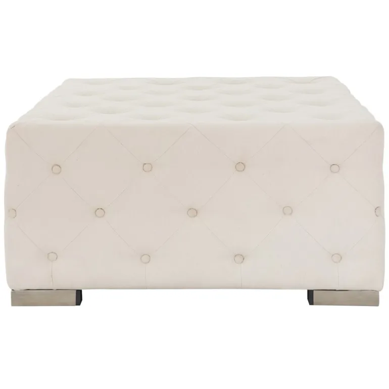 Sitzhocker XXL 90x45x90 cm Creme aus Leinen mit Metallfüße WOMO-Design