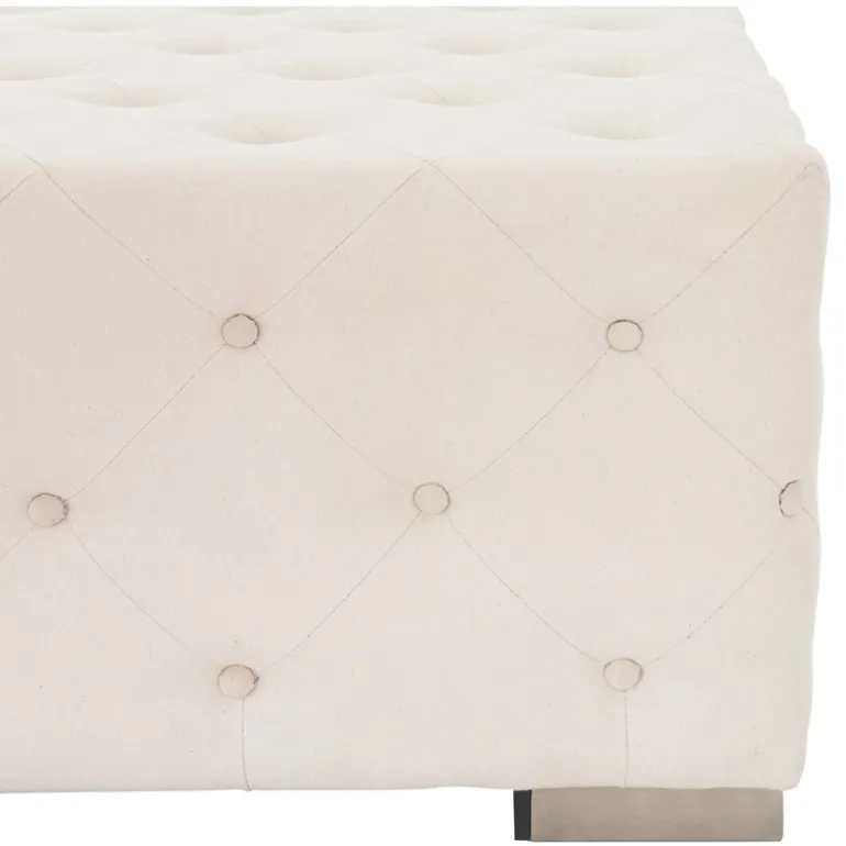 Sitzhocker XXL 90x45x90 cm Creme aus Leinen mit Metallfüße WOMO-Design