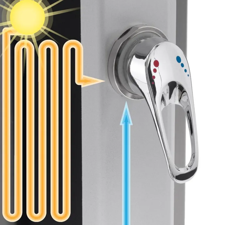 Solardusche 35L mit Fußdusche und Regenduschkopf Silber/Schwarz aus PVC verchromt