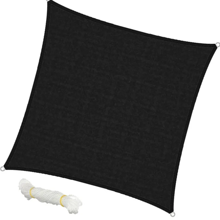 Sonnensegel quadrat 3,6x3,6 m Anthrazit 100% HDPE mit UV Schutz inkl. Befestigungsseile
