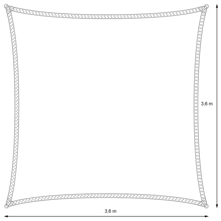 Sonnensegel quadrat 3,6x3,6 m Anthrazit 100% HDPE mit UV Schutz inkl. Befestigungsseile