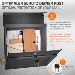 Standbriefkasten mit Zeitungsfach 37 cm Anthrazit inkl. Ständer 120 cm hoch Silber Briefkasten freistehend
