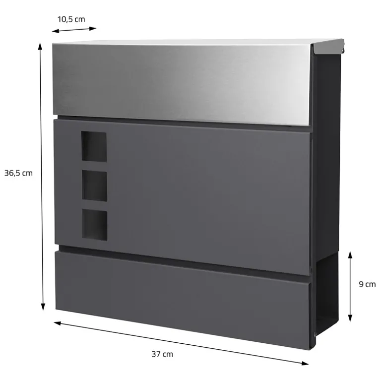 Standbriefkasten mit Zeitungsfach 37 cm Anthrazit inkl. Ständer 120 cm hoch Silber Briefkasten freistehend