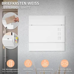 Standbriefkasten mit Zeitungsfach 37 cm Weiß inkl. Ständer 120 cm hoch Silber Briefkasten freistehend