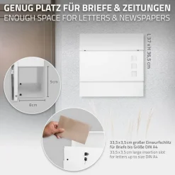 Standbriefkasten mit Zeitungsfach 37 cm Weiß inkl. Ständer 120 cm hoch Silber Briefkasten freistehend