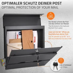 Standbriefkasten mit Zeitungsfach 37x11x36,5 cm Anthrazit aus Edelstahl ML-Design
