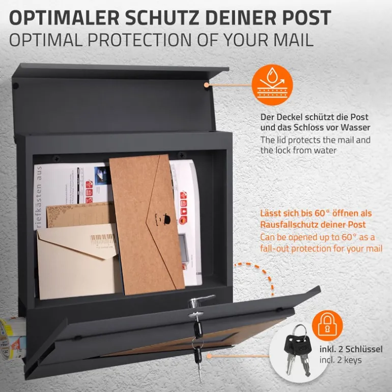 Standbriefkasten mit Zeitungsfach 37x36,5x11 cm Anthrazit/Eicheoptik aus Stahl ML-Design