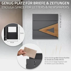Standbriefkasten mit Zeitungsfach 37x36,5x11 cm Anthrazit/Eicheoptik aus Stahl ML-Design