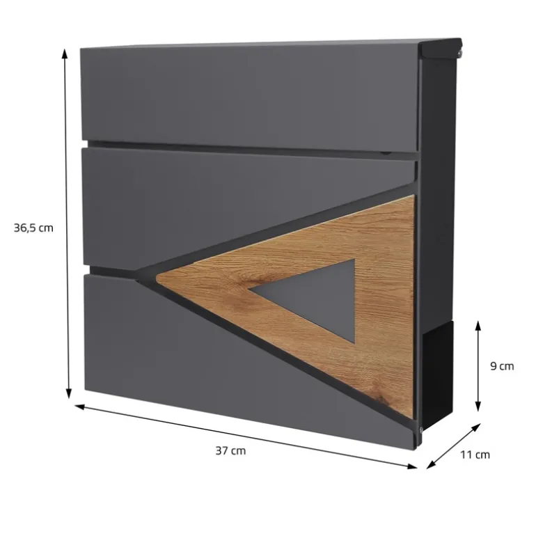 Standbriefkasten mit Zeitungsfach 37x36,5x11 cm Anthrazit/Eicheoptik aus Stahl ML-Design