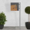Standbriefkasten mit Zeitungsfach 37x36,5x11 cm Anthrazit/Holzoptik aus Stahl ML-Design, Modernes Asymetrisches Design, Standhöhe 120 cm Silber