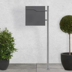 Standbriefkasten mit Zeitungsfach 37x37x11 cm Anthrazit aus Edelstahl ML-Design
