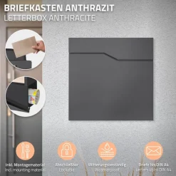 Standbriefkasten mit Zeitungsfach 37x37x11 cm Anthrazit aus Edelstahl ML-Design