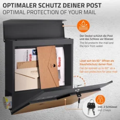 Standbriefkasten mit Zeitungsfach 37x37x11 cm Anthrazit/Holzoptik aus Edelstahl ML-Design