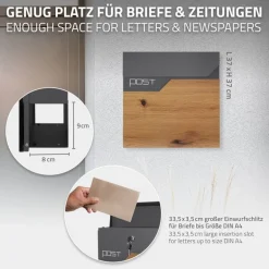 Standbriefkasten mit Zeitungsfach 37x37x11 cm Anthrazit/Holzoptik aus Edelstahl ML-Design